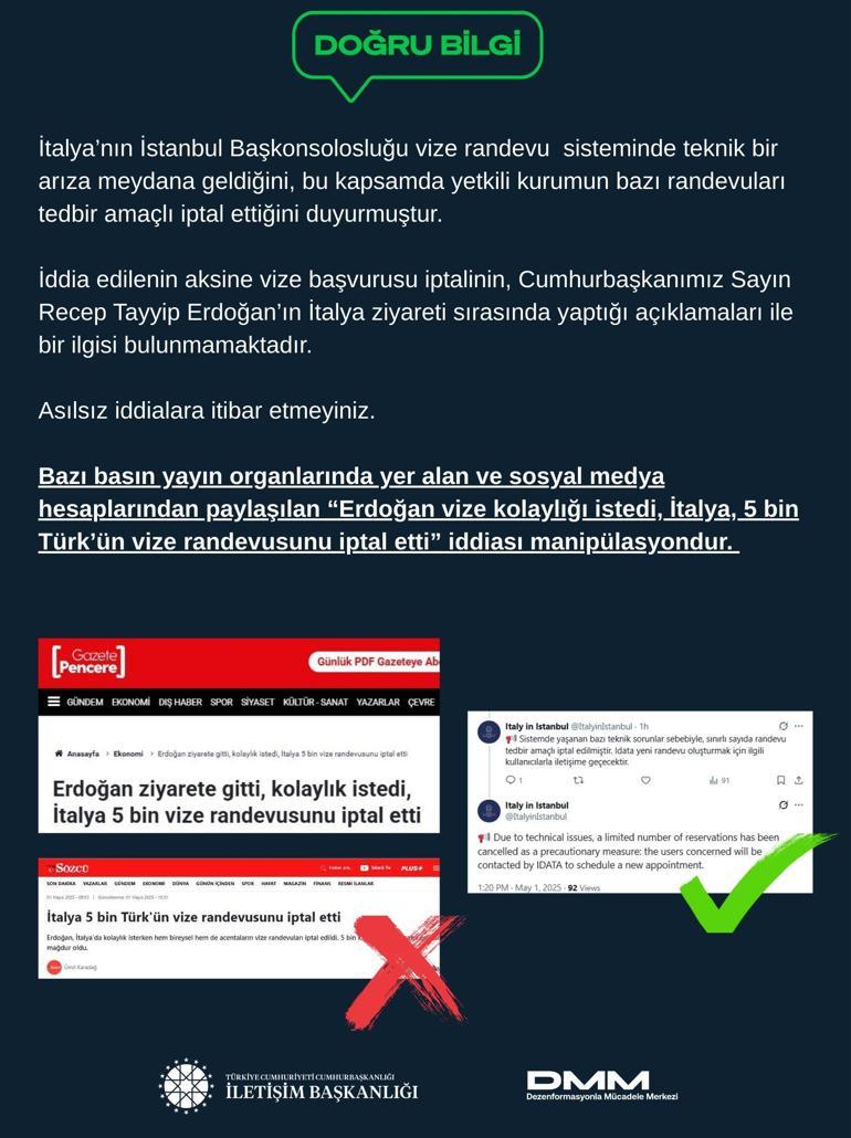 DMMden İtalya 5 bin Türkün vize randevusunu iptal etti iddiasına ilişkin açıklama