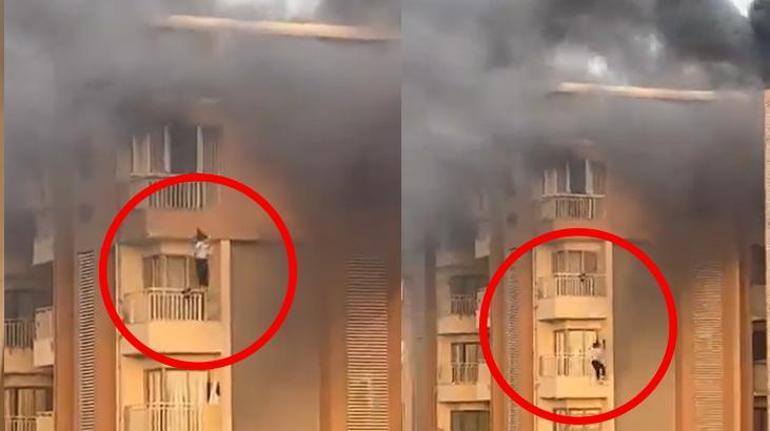 Dehşete düşüren an Alevlerin içinde kaldı, 5. kattan atladı