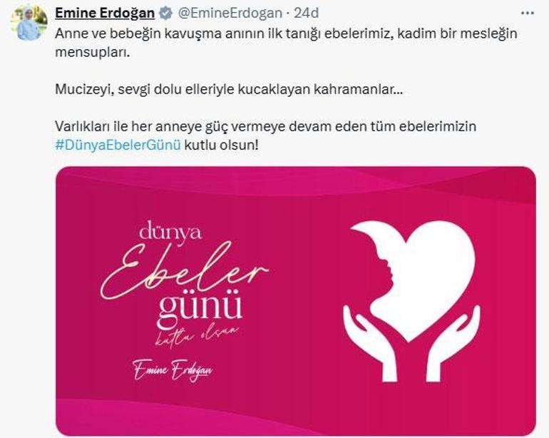 Emine Erdoğandan, Dünya Ebeler Günü paylaşımı
