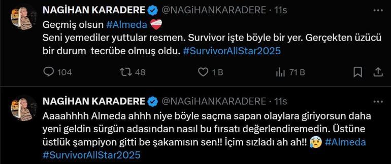 Nagihan Karadereden veliahtı Almeda Baylana destek paylaşımı Şampiyon gitti, içim sızladı