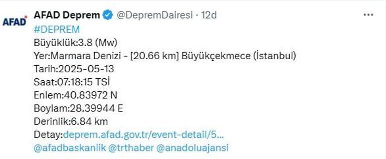 Son dakika: İstanbulda 3.8 büyüklüğünde deprem