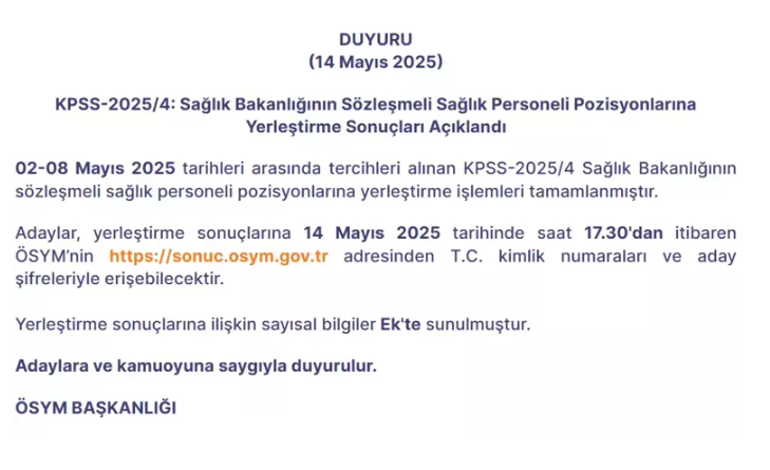 Sağlık Bakanlığı sözleşmeli personel alımı sonuçları açıklandı