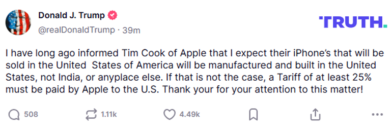 Trump’tan Apple’a tarife tehdidi
