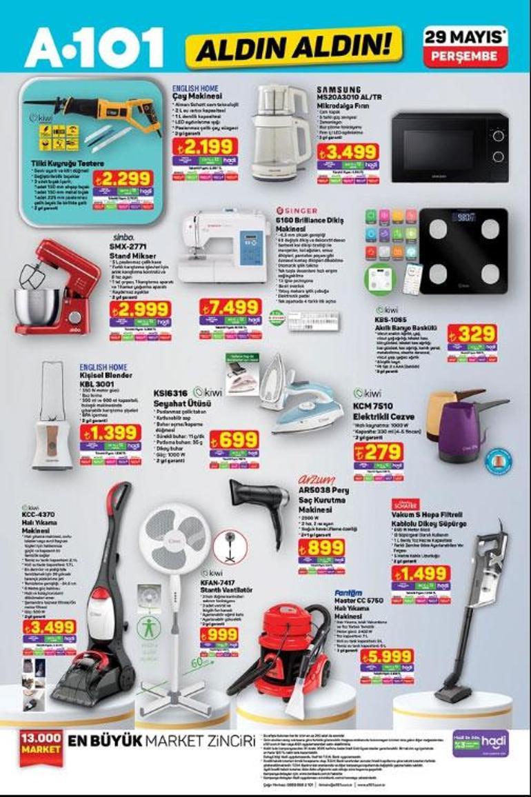 29 MAYIS A101 AKTÜEL KATALOĞU A101 Aldın Aldın 29 Mayıs Perşembe aktüel kataloğunda bu hafta hangi ürünler var TV, 26 Jant Bisiklet, Termosifon, 125 cc Benzinli Motosiklet...