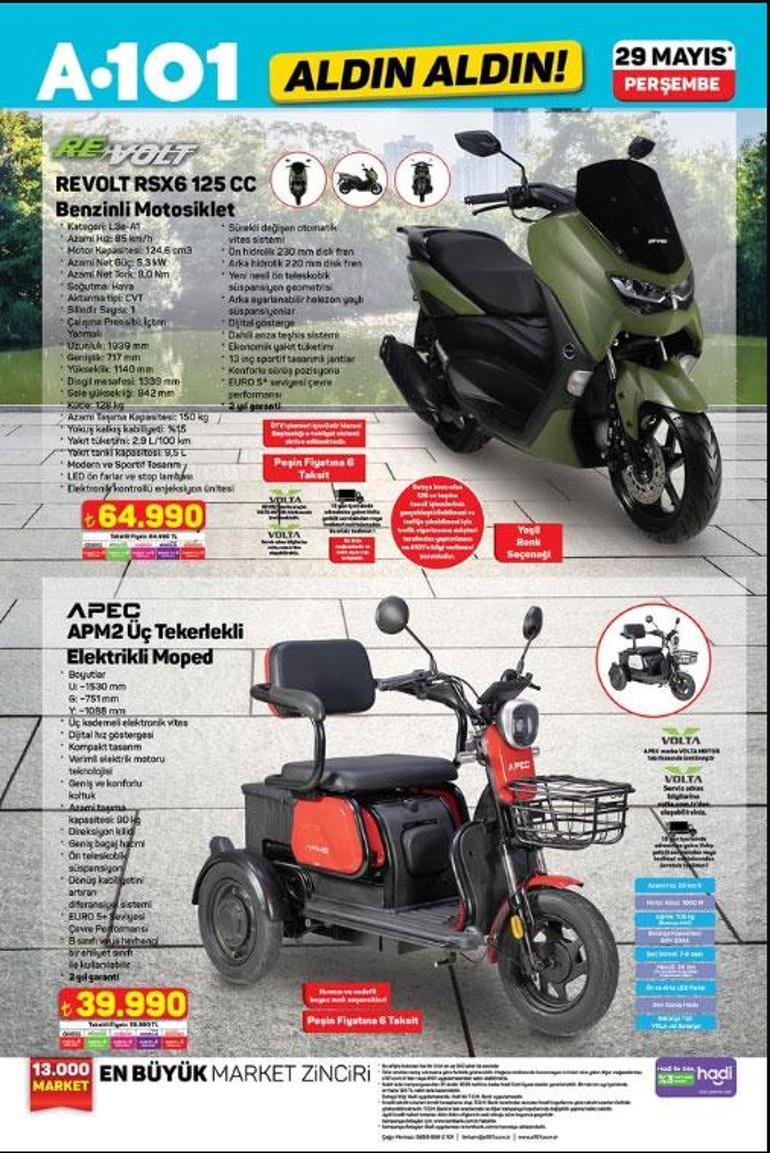 29 MAYIS A101 AKTÜEL KATALOĞU A101 Aldın Aldın 29 Mayıs Perşembe aktüel kataloğunda bu hafta hangi ürünler var TV, 26 Jant Bisiklet, Termosifon, 125 cc Benzinli Motosiklet...