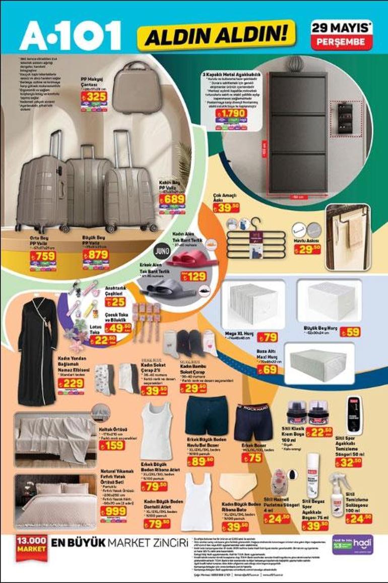 29 MAYIS A101 AKTÜEL KATALOĞU A101 Aldın Aldın 29 Mayıs Perşembe aktüel kataloğunda bu hafta hangi ürünler var TV, 26 Jant Bisiklet, Termosifon, 125 cc Benzinli Motosiklet...