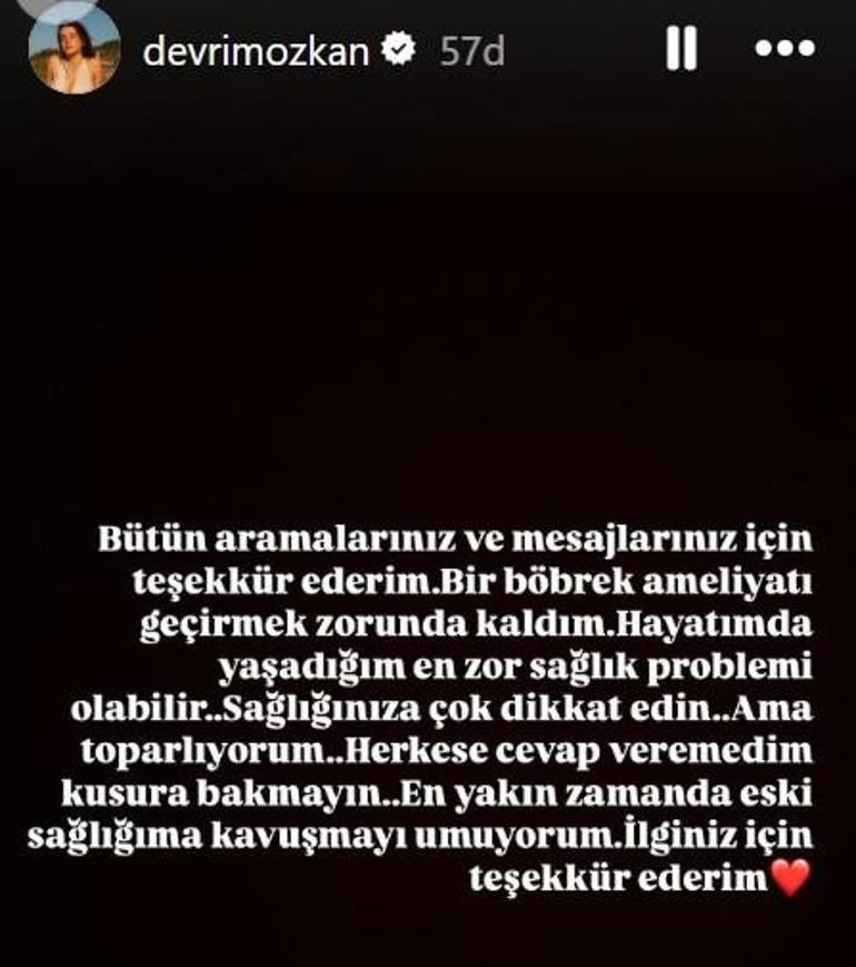 Devrim Özkan hastanelik olmuştu Son durumunu paylaştı: Eski sağlığıma kavuşmayı umuyorum