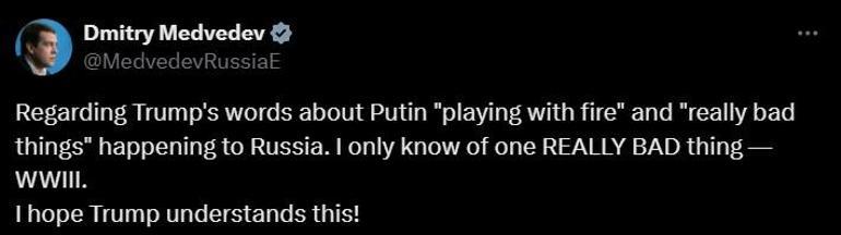 Son Dakika Rusyadan Putin ateşle oynuyor diyen Trumpa 3. Dünya Savaşı göndermesi