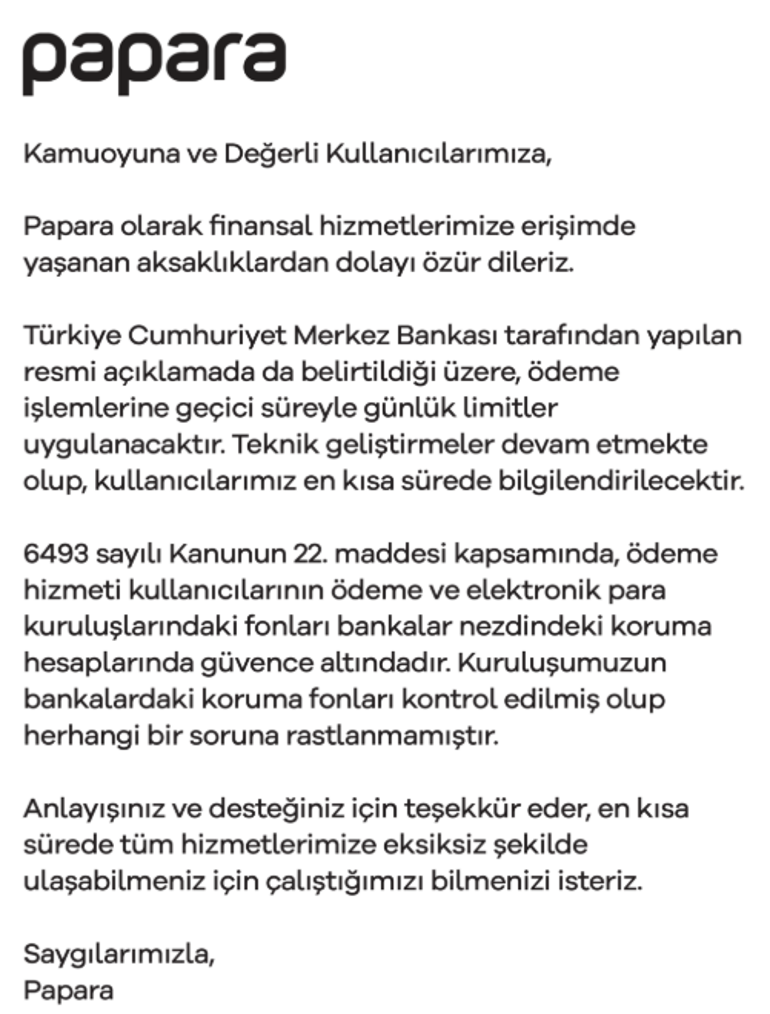 TMSFye geçen Paparadan açıklama