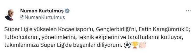 Cumhurbaşkanı Erdoğan, Süper Lige yükselen Fatih Karagümrükü tebrik etti