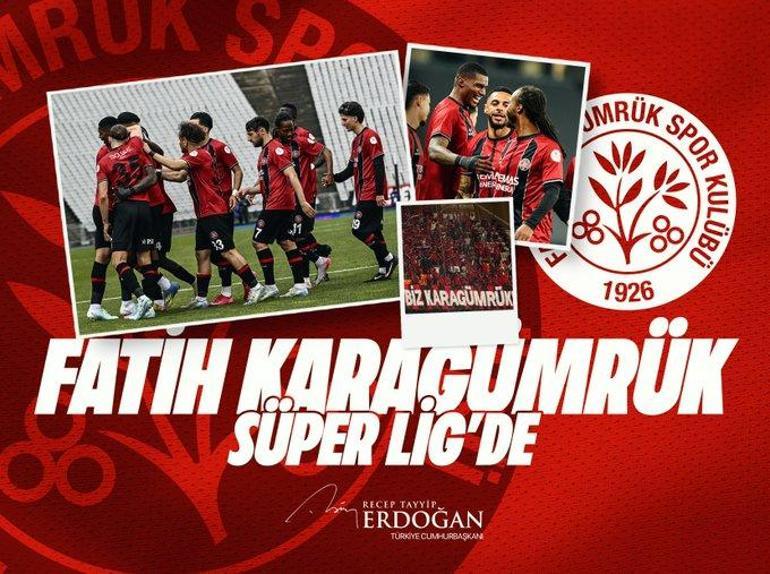 Cumhurbaşkanı Erdoğan, Süper Lige yükselen Fatih Karagümrükü tebrik etti