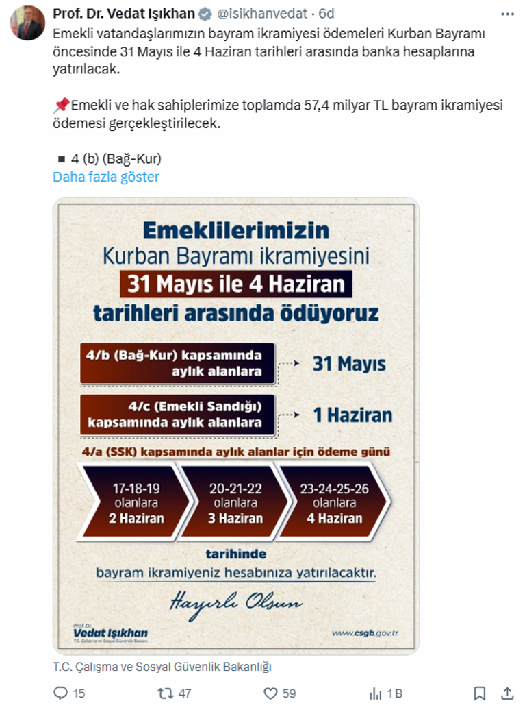 Son dakika: Bayram ikramiyelerinin ödeme tarihi belli oldu
