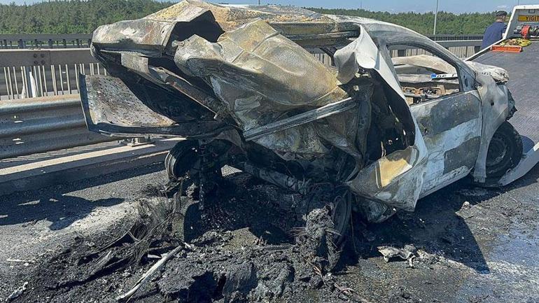 Kuzey Marmara Otoyolu’nda korku dolu anlar İki araç alevlere teslim oldu