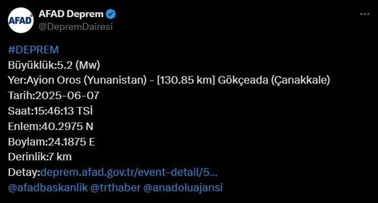 684438b9651bfdc11b9b50e7 Son Dakika! Çanakkale açıklarında 5.2 büyüklüğünde deprem!