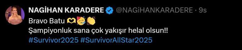 Survivor 2025 şampiyonu belli oluyor Nagihan Karadere gönlündeki adaya destek paylaşımı yaptı