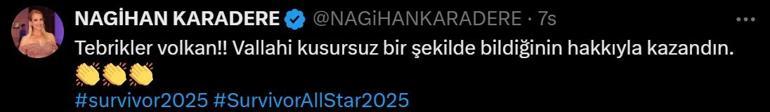 Survivor 2025 şampiyonu belli oluyor Nagihan Karadere gönlündeki adaya destek paylaşımı yaptı