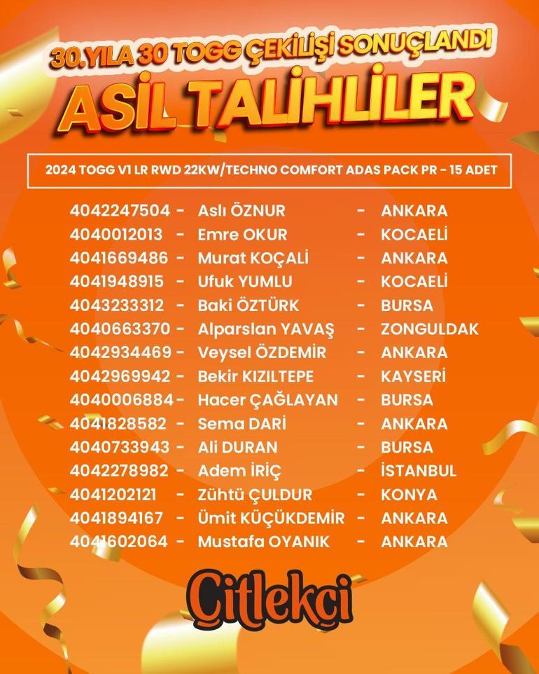 30 TOGG için şanslı isimler belirlendi
