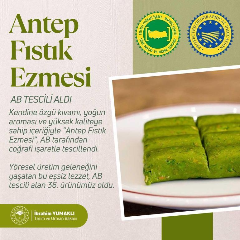 Bakan Yumaklı duyurdu Gaziantep fıstık ezmesi ABden coğrafi işaret tescili aldı