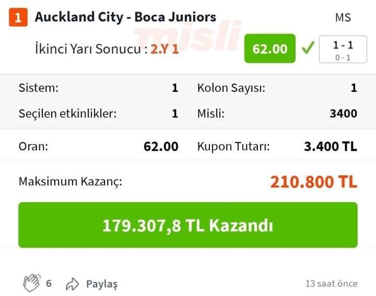 Auckland City’nin ikinci yarıyı önde kapatacağını bildi 62 orandan 179.307 TL kazandı