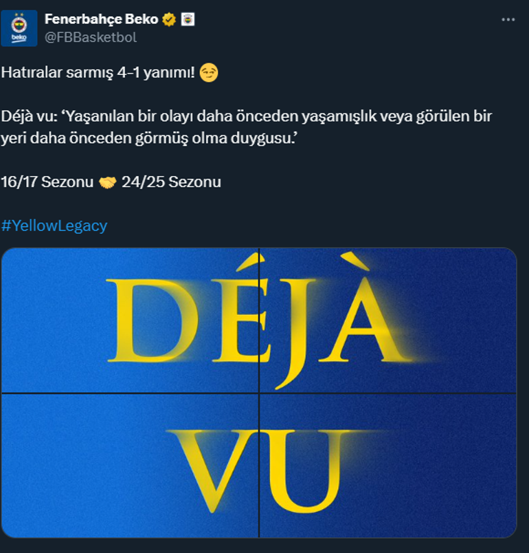 Fenerbahçe Bekodan şampiyonluk sonrası Beşiktaşa gönderme: Dejavu