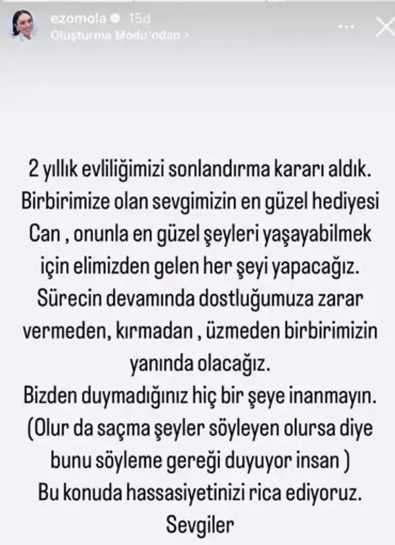 Ezgi Mola boşandı Küs olduğu arkadaşı Enis Arıkandan ilk açıklama geldi