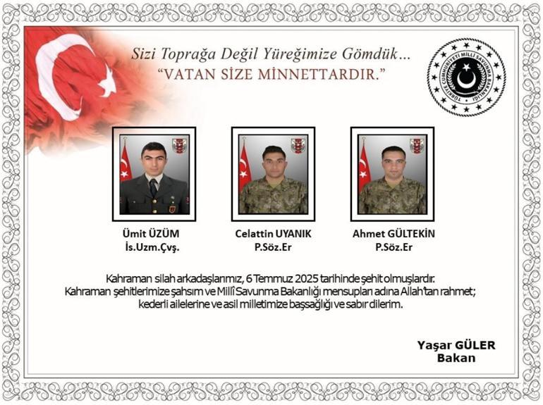 Pençe Kilit bölgesinde metan gazından şehit olan askerlerimizin sayısı 8e yükseldi