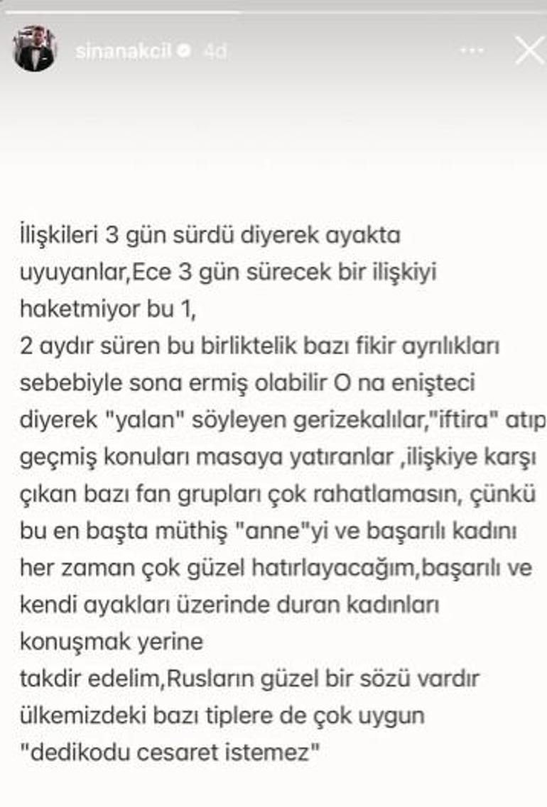 Sinan Akçıl ve Ece Erken aşkı sona erdi Açıklamalar peş peşe geldi