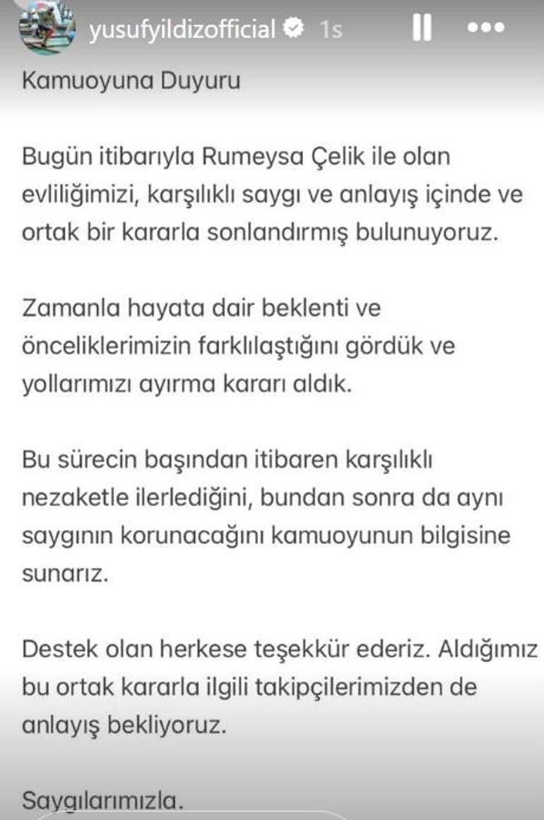Survivor Yusuf Yıldız eşi Rumeysa Çelikten boşandı Ayrılık açıklamasında dikkat çeken detay