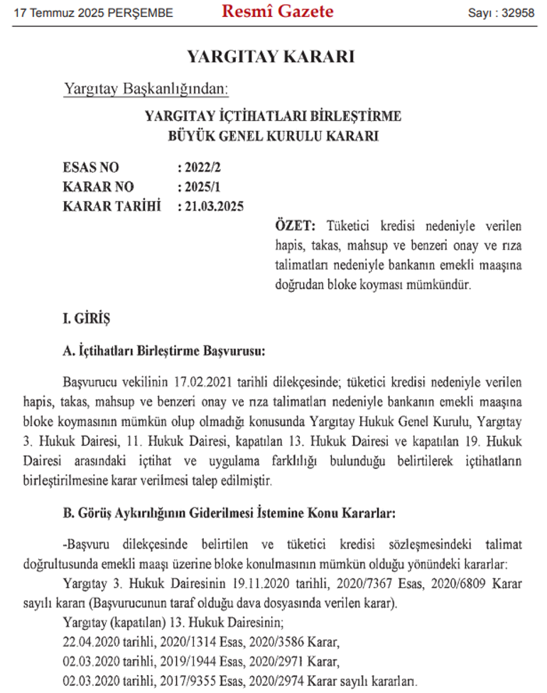 Kredi çeken emeklileri ilgilendiriyor: Yargıtaydan maaşa bloke kararı