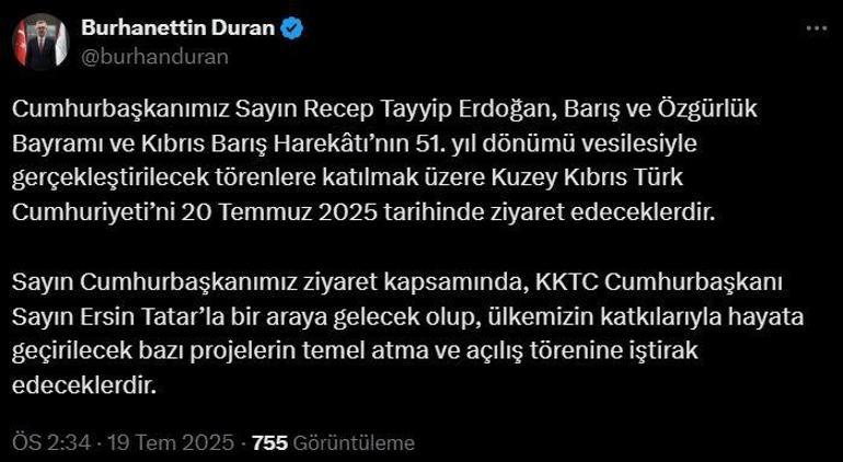 687b8f7dd13a6e6d2d96cada Cumhurbaşkanı Erdoğan, yarın KKTC'ye gidiyor