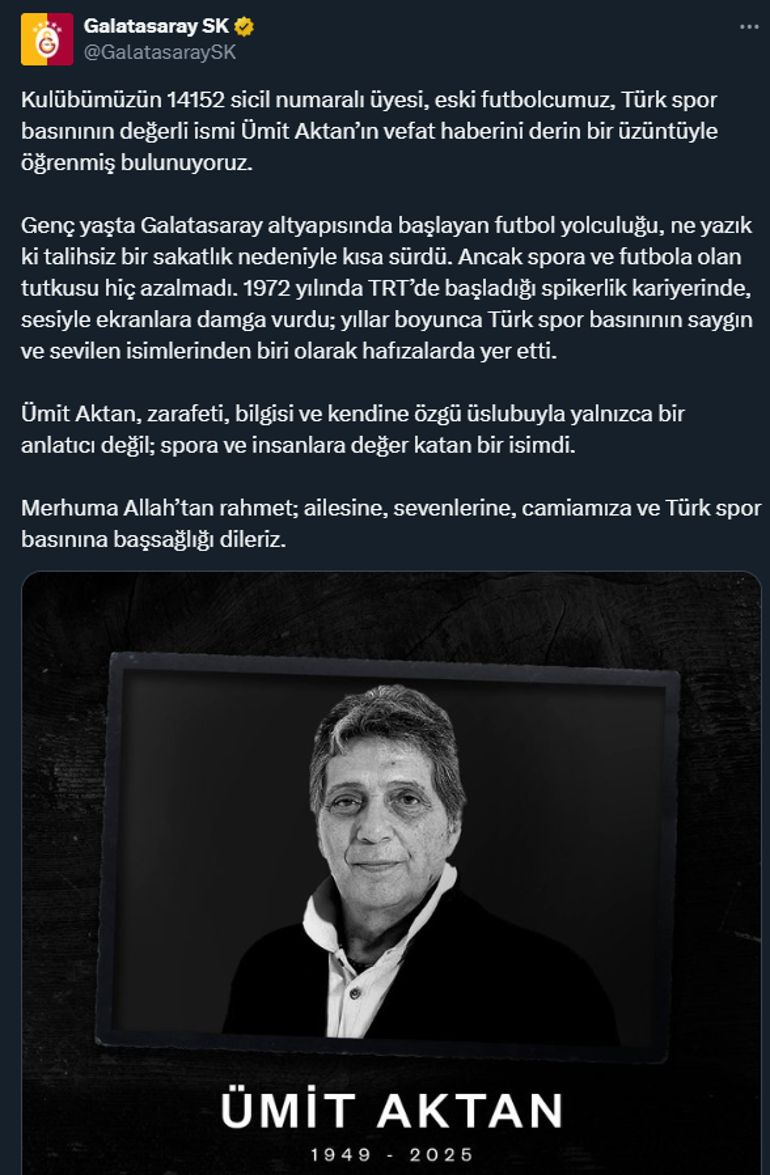 Son dakika | Ünlü spiker Ümit Aktan hayatını kaybetti - Galatasaray - Spor Haberleri