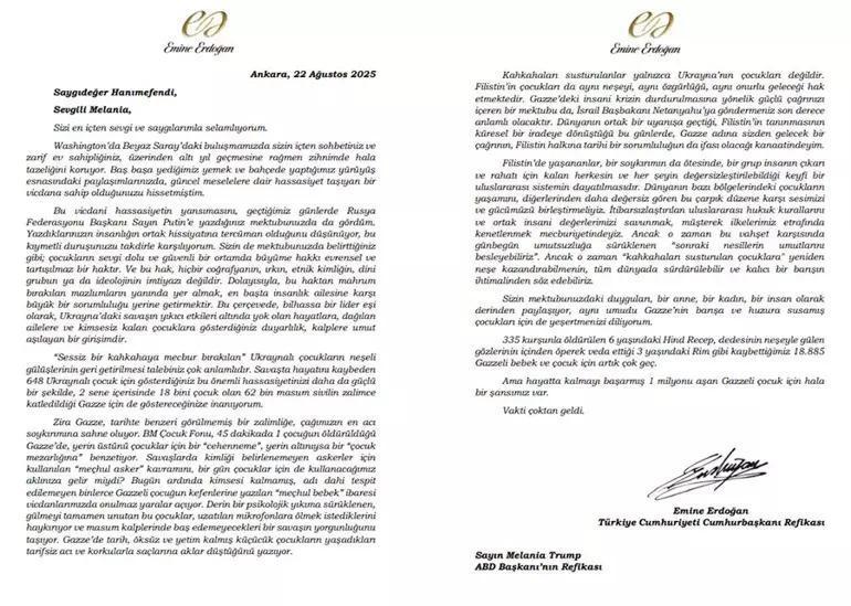 Emine Erdoğanın Melania Trumpa gönderdiği mektup dünya basınında: Türk First Ladyden çağrı