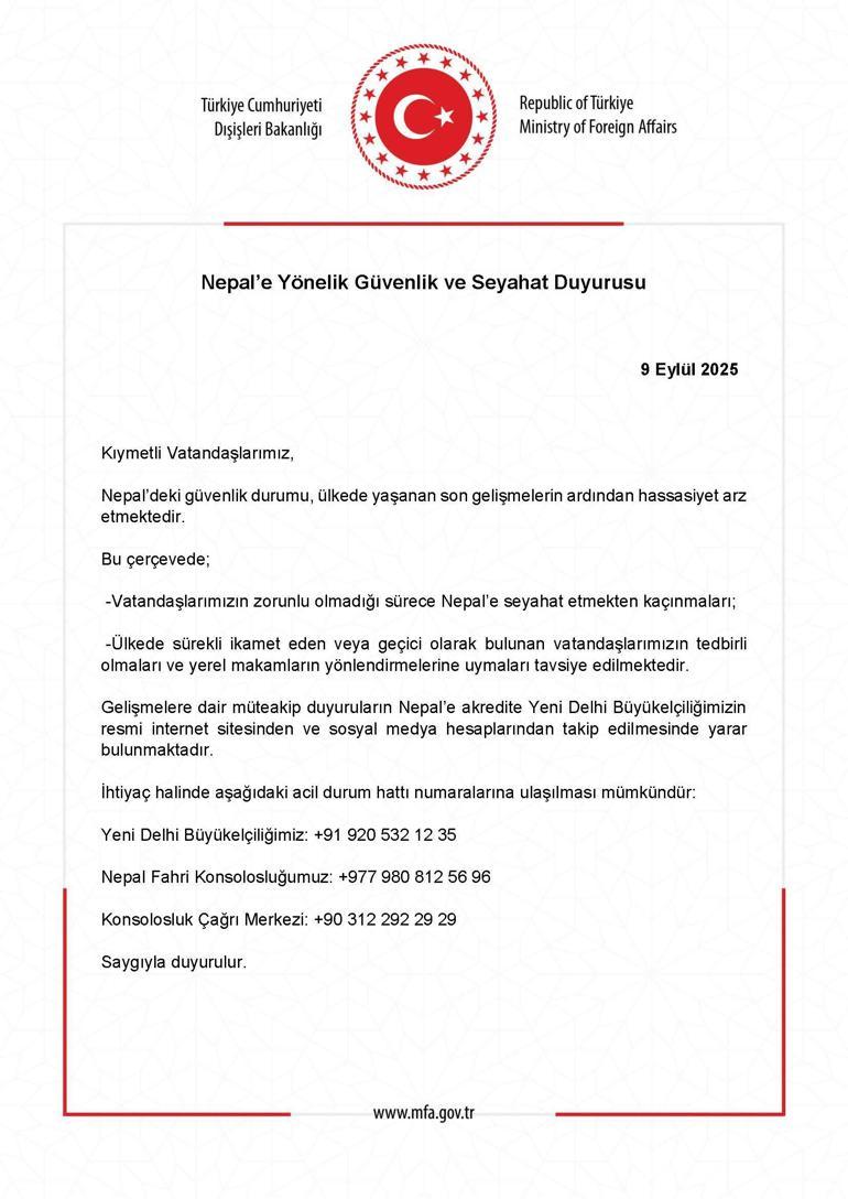 Dışişleri Bakanlığından Nepal uyarısı Tedbirli olunmalı