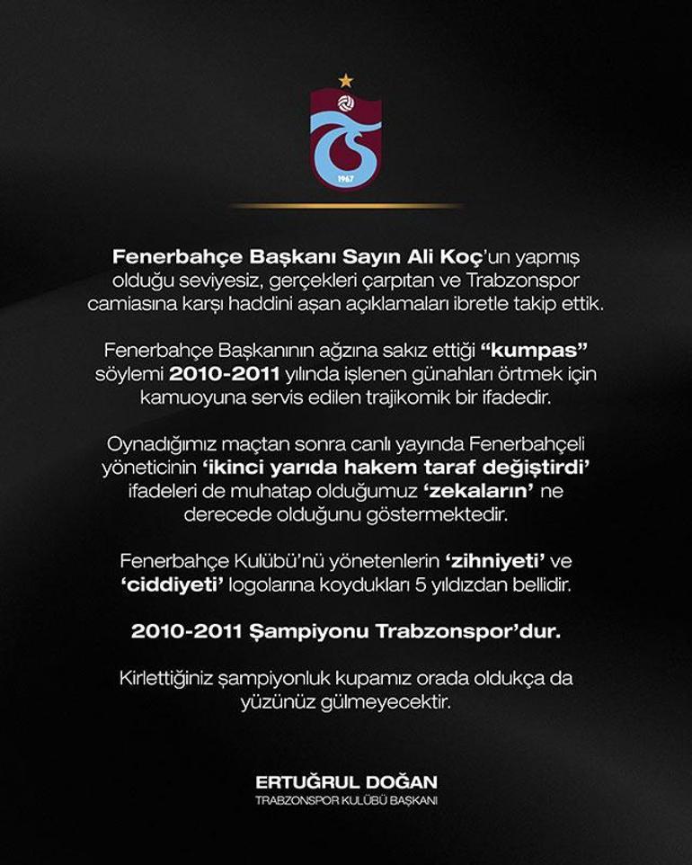 Fenerbahçe ve Trabzonspordan karşılıklı açıklamalar Kulüpler Birliği faaliyetlerimizi durduruyoruz