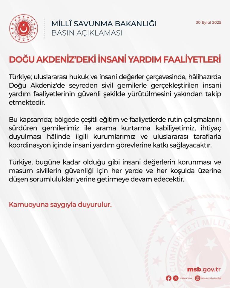 Milli Savunma Bakanlığı’ndan Doğu Akdeniz’deki insani yardım faaliyetlerine ilişkin açıklama