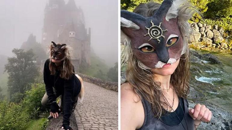 Kilo verdiren dört ayak yöntemi Hayvan maskesi ve kuyruk takıp dağa tırmanıyor