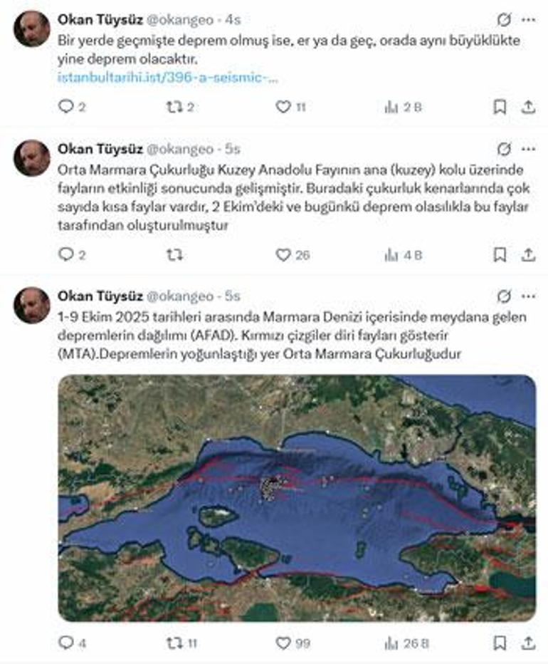 Marmaradaki depremlerle ilgili kritik uyarı Prof. Dr. Okan Tüysüz: Aynı büyüklükte tekrar olacak