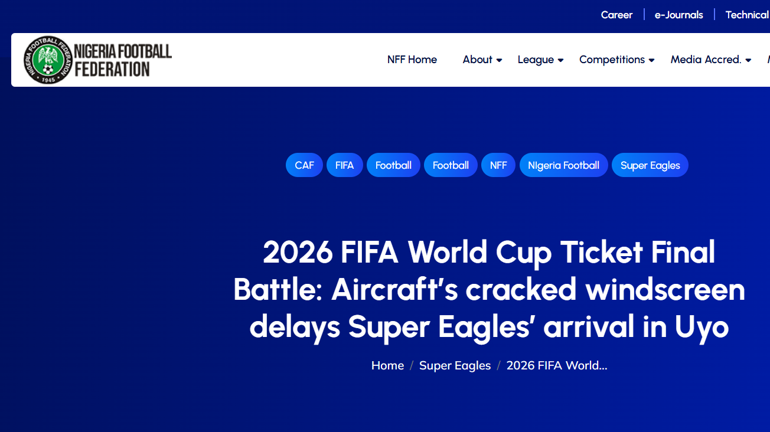 Nigerian National Team Plane Makes Emergency Landing Due to Cracked Windshield