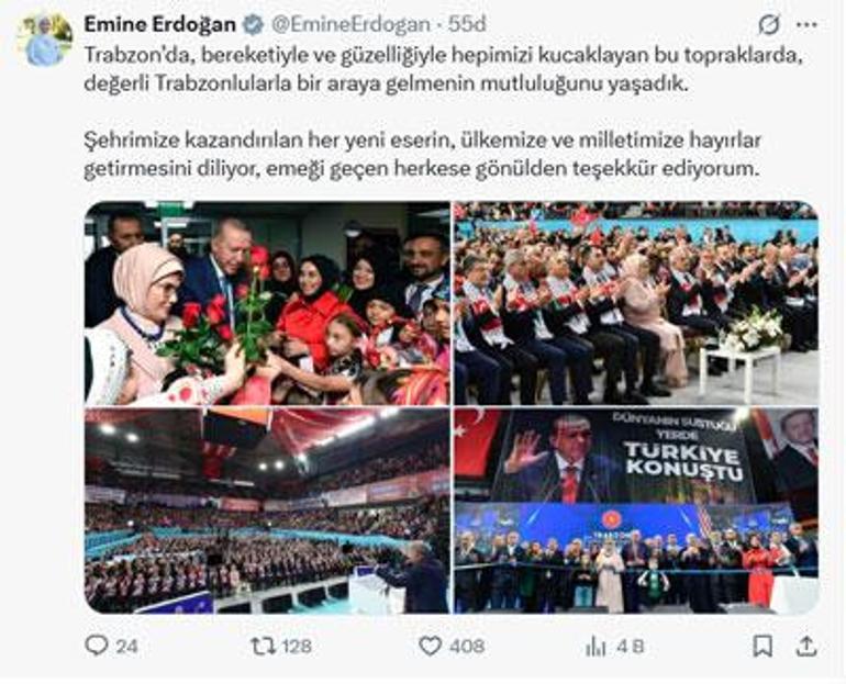 Emine Erdoğandan Trabzon ziyaretine ilişkin paylaşım