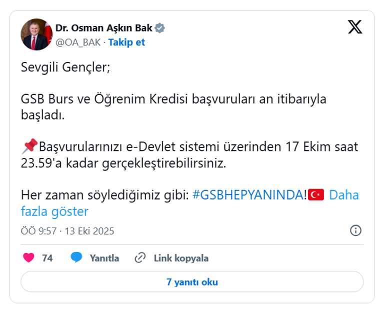 Son dakika... Burs ve öğrenim kredisi başvuruları başladı