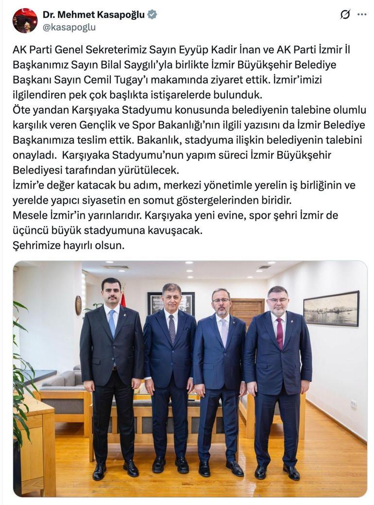 Kasapoğlu müjdeyi verdi Karşıyaka Stadyumu için uzlaşı sağlandı