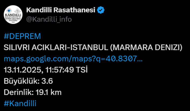 Marmara Denizinde 3.4 büyüklüğünde deprem Detaylar belli oldu