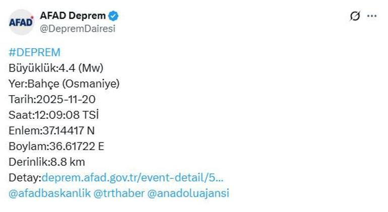 SON DAKİKA| AZ ÖNCE DEPREM Mİ OLDU? Büyüklüğü kaç? Osmaniye ve çevre iller sallandı