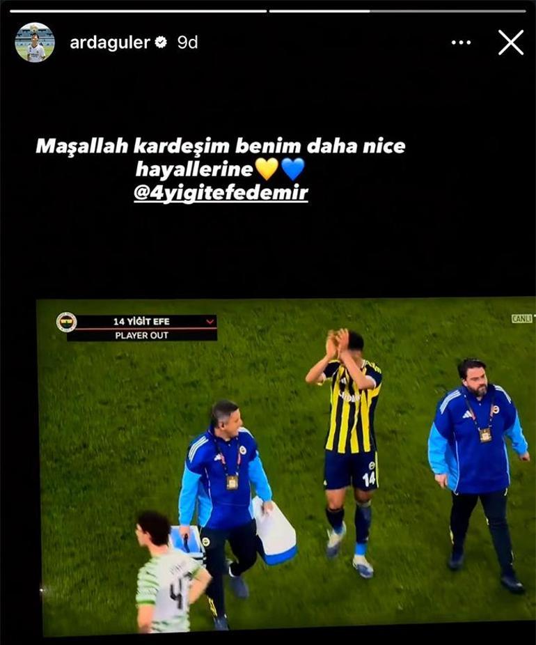 Fenerbahçenin maçında Arda Gülerden Yiğit Efe Demir paylaşımı