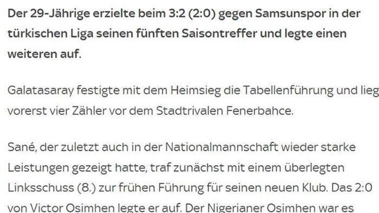 Leroy Sane, Almanyada manşetlerde Galatasarayın galibiyetinde damga vurdu