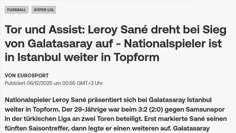 Leroy Sane, Almanyada manşetlerde Galatasarayın galibiyetinde damga vurdu