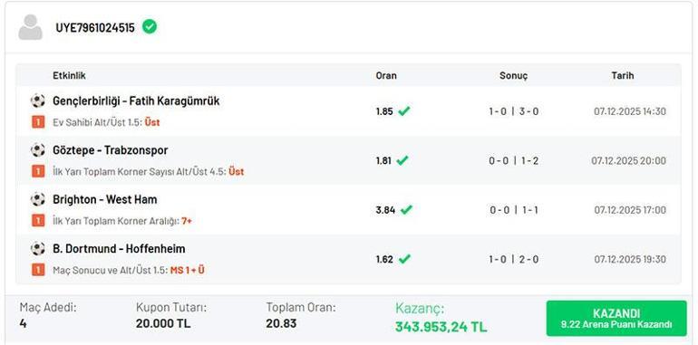 Misli’de oynadı, misliyle kazandı Tam 343.953 TL…