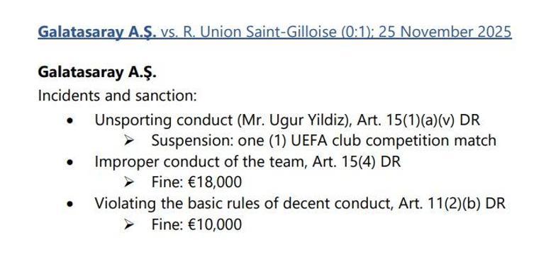 UEFAdan Galatasaraya para cezası