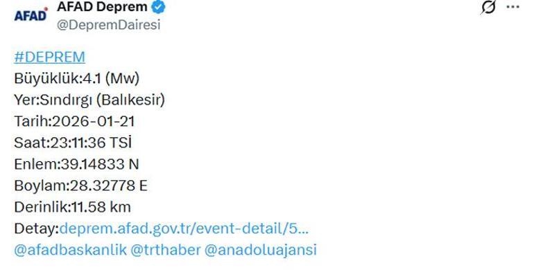 SON DAKİKA AFAD duyurdu: Merkez üssü Sındırgı... Balıkesirde peş peşe depremler