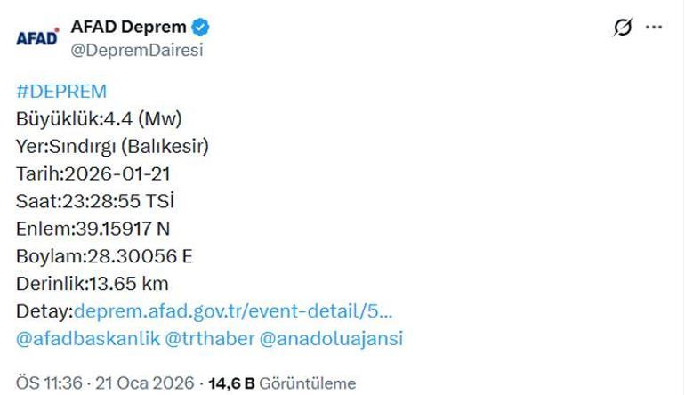 SON DAKİKA AFAD duyurdu: Merkez üssü Sındırgı... Balıkesirde peş peşe depremler